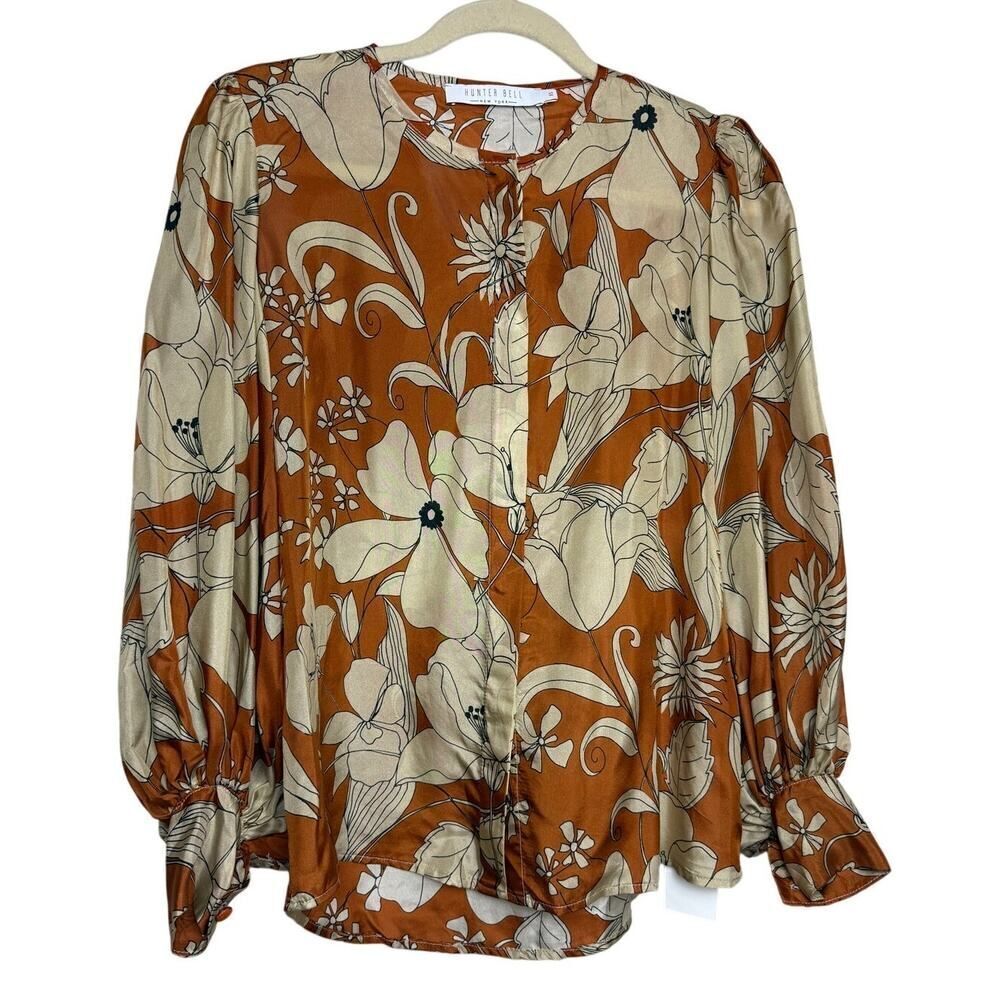 Hunter Bell Brown Floral Silk Blouse Sz. XS